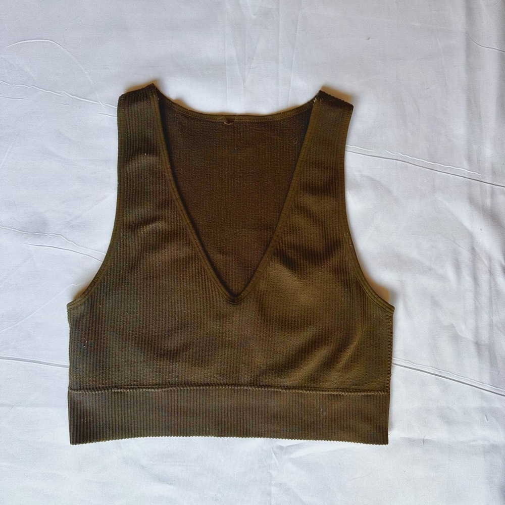 Garage Brown Ribbed Cropped Tank Top Size Medium - Picture 2 of 2